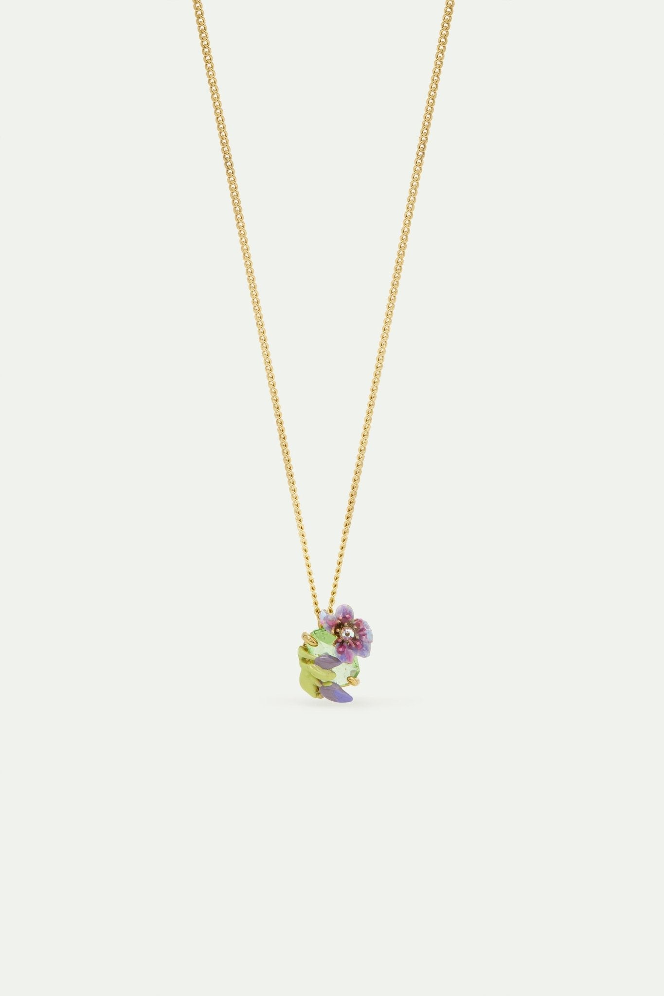 Purple Clematis, Green Emerald - Cut Crystal And Purple Wisteria Pendant Necklace | AWMM3041 - Les Nereides