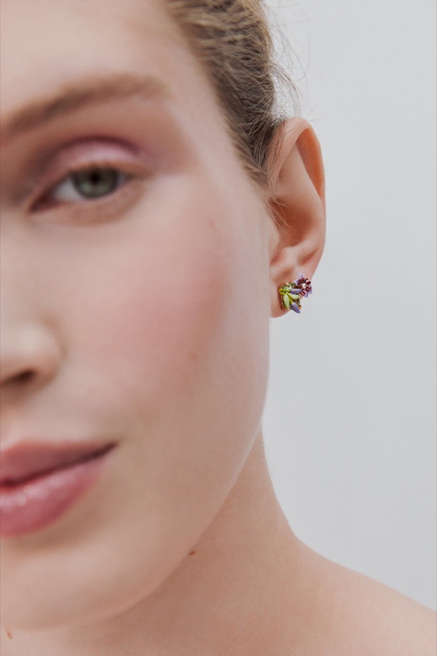 Purple Clematis, Ivy And Emerald - Cut Faceted Green Glass Earrings | AWMM1061 - Les Nereides