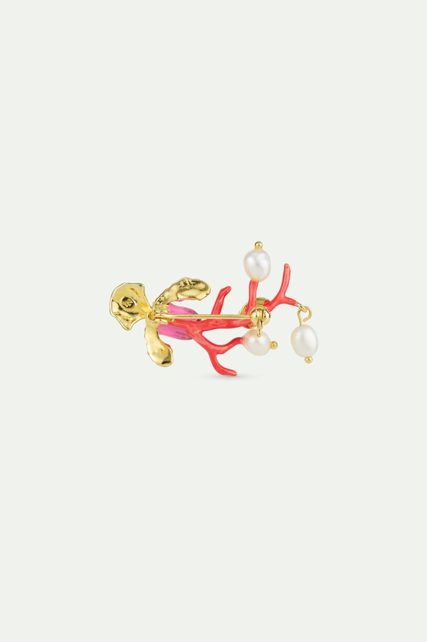 Purple Lady'S Slipper Orchid Brooch With Red Coral, Green Rose Chafer And Cultured Pearls | AWCC5021 - Les Nereides