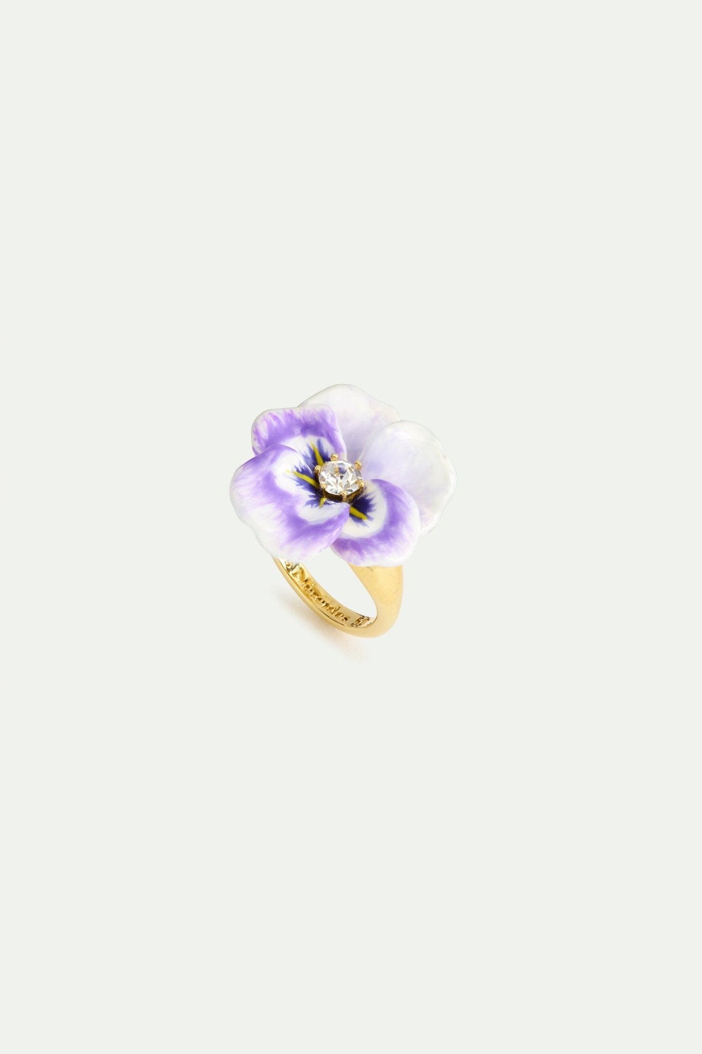 Purple Pansy And Cut Crystal Cocktail Ring | AWMP6031 - Les Nereides