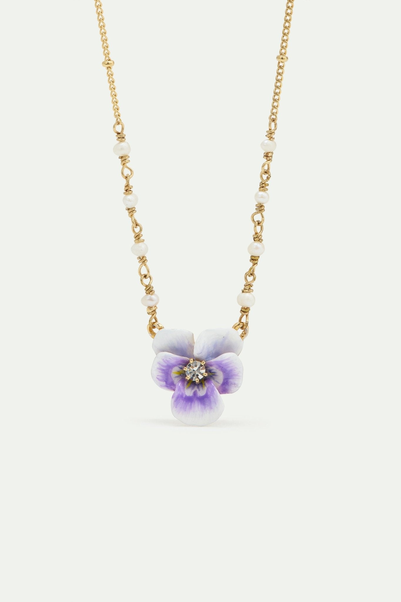 Purple Pansy And Cut Crystal Necklace | AWMP3081 - Les Nereides