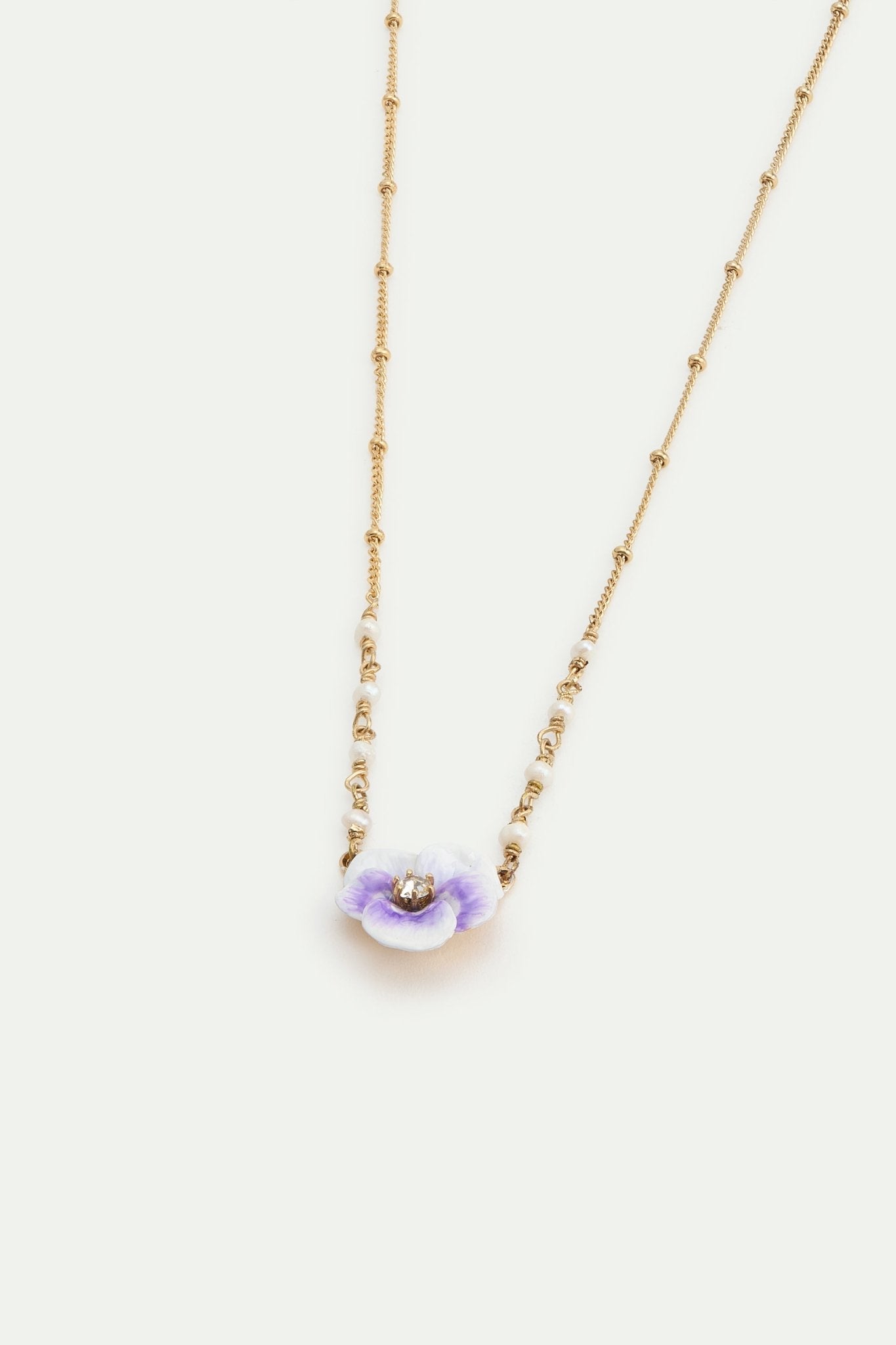 Purple Pansy And Cut Crystal Necklace | AWMP3081 - Les Nereides