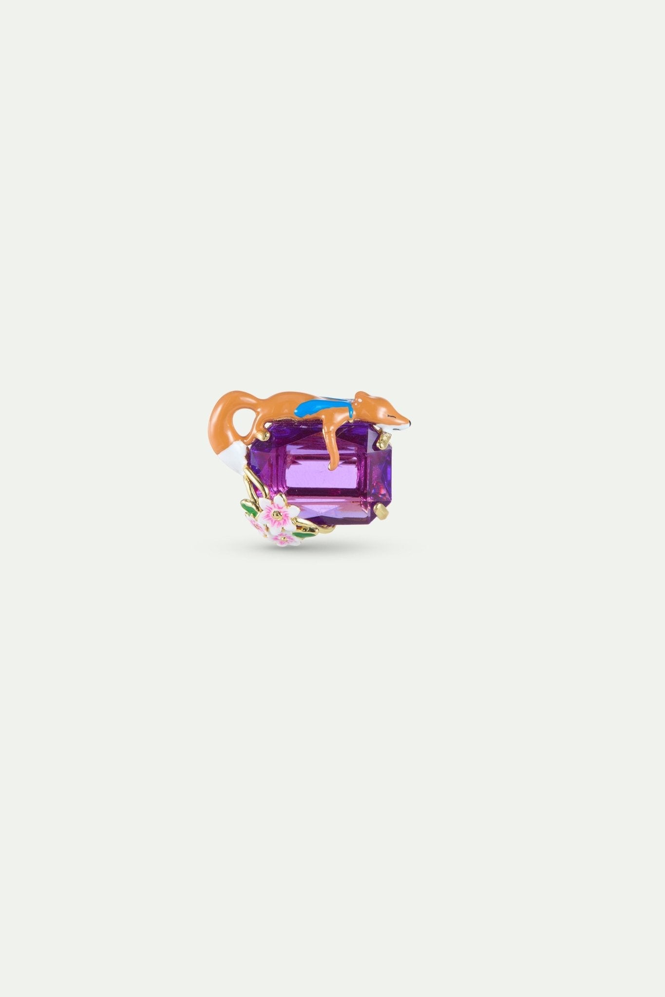 Purple Rectangular Stone, Fox And Flower Pendant Brooch | AYFB5011 - Les Nereides