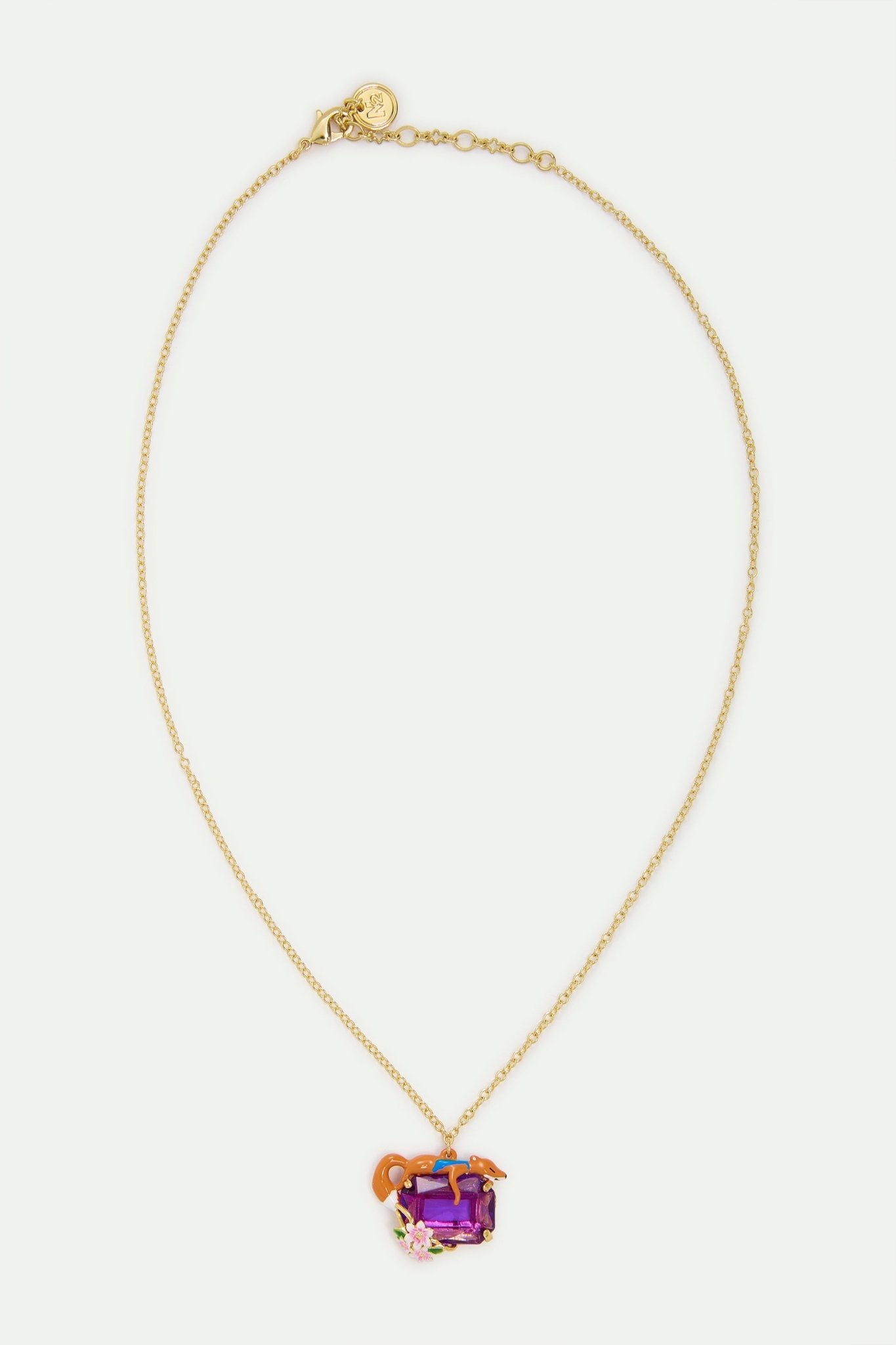 Purple Rectangular Stone, Fox And Flower Pendant Necklace | AYFB3021 - Les Nereides