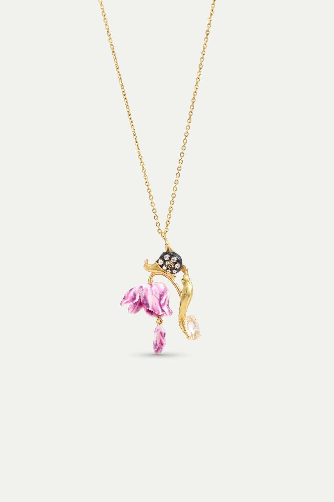Purple Tulip, Snail and Crystal Pendant Necklace | AYVA3021 - Les Nereides