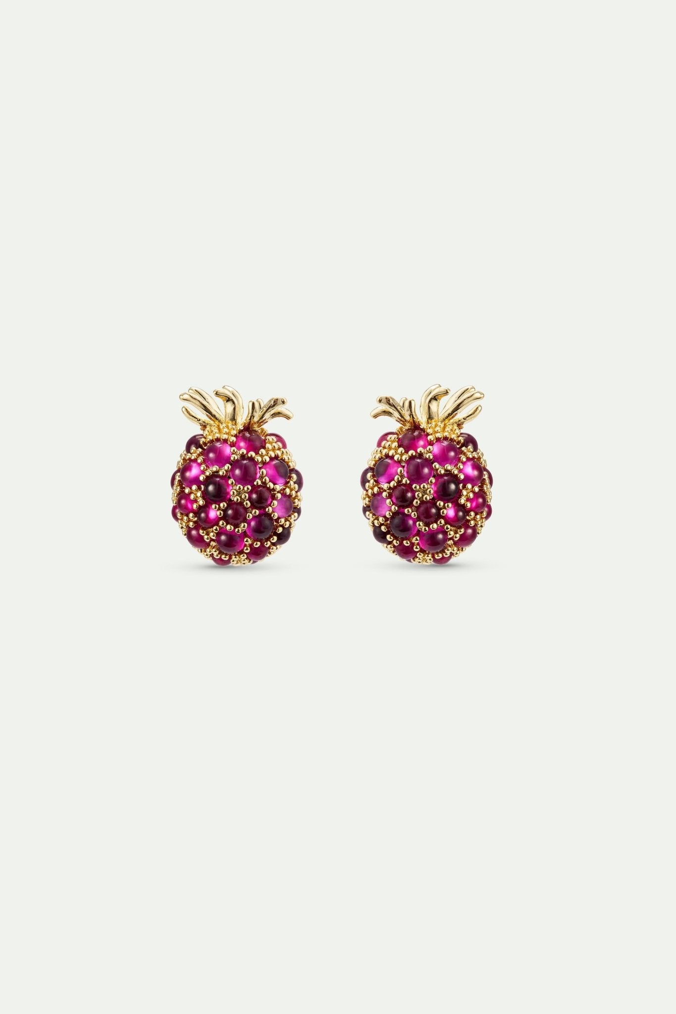 Raspberry And Golden Bead Earrings | AXRF1031 - Les Nereides