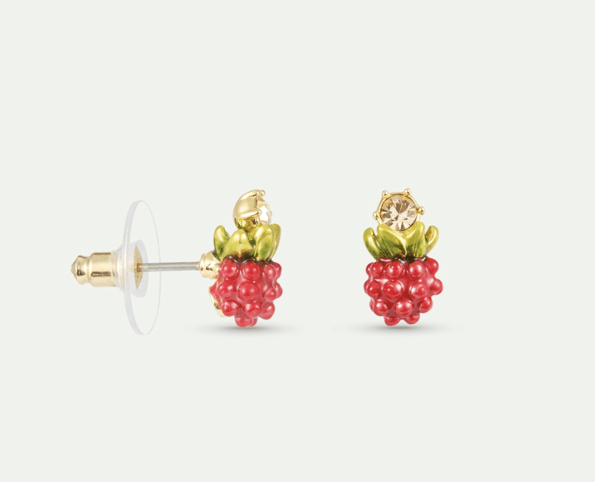 Raspberry And Round Gold Stone Sleeper Earrings | AXAM1081 - Les Nereides