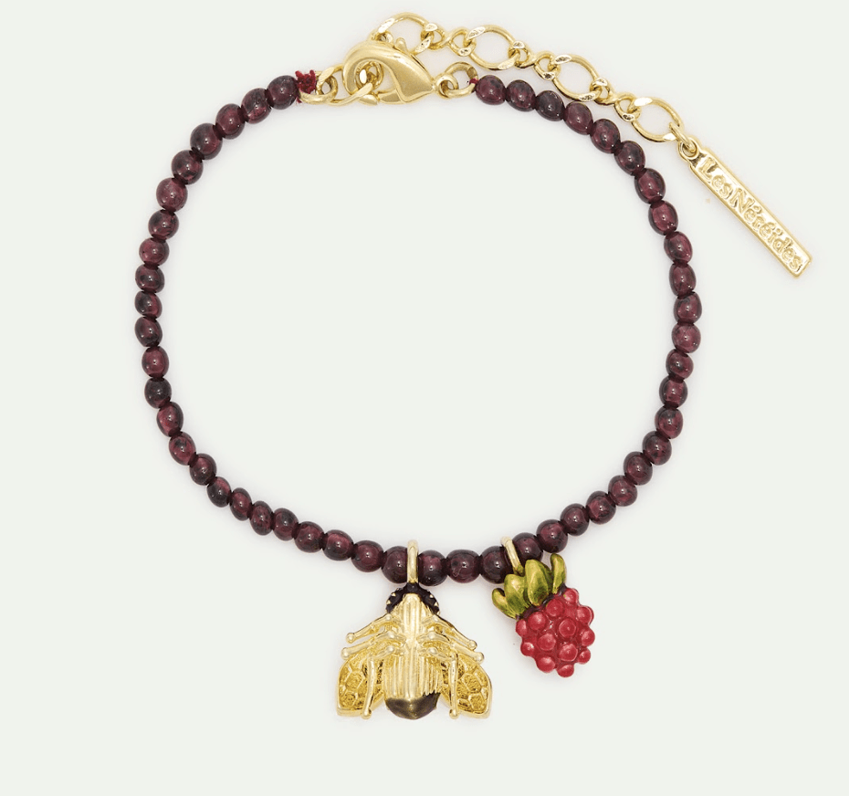 Reconstituted Garnet Bead Bracelet With Bee And Raspberry | AXAM2011 - Les Nereides