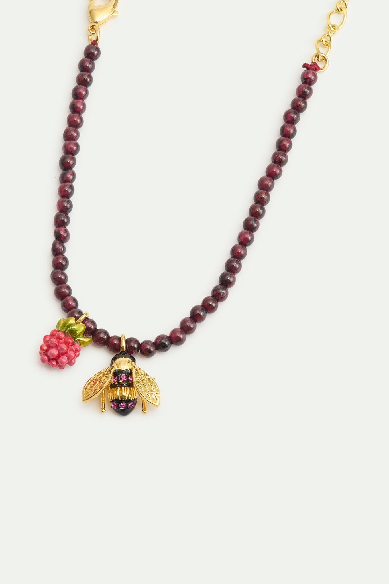 Reconstituted Garnet Bead Bracelet With Bee And Raspberry | AXAM2011 - Les Nereides