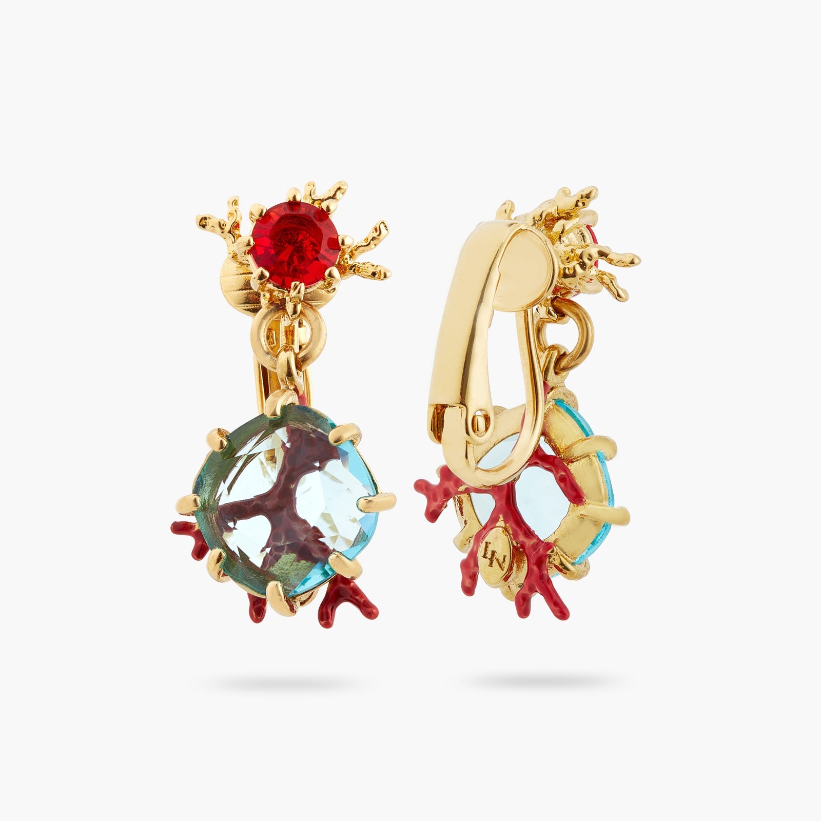 Red Coral And Cut Crystal Stone Earrings | ATPR1041 - Les Nereides