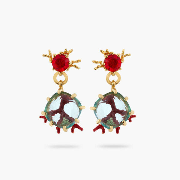 Red Coral And Cut Crystal Stone Earrings | ATPR1041 - Les Nereides