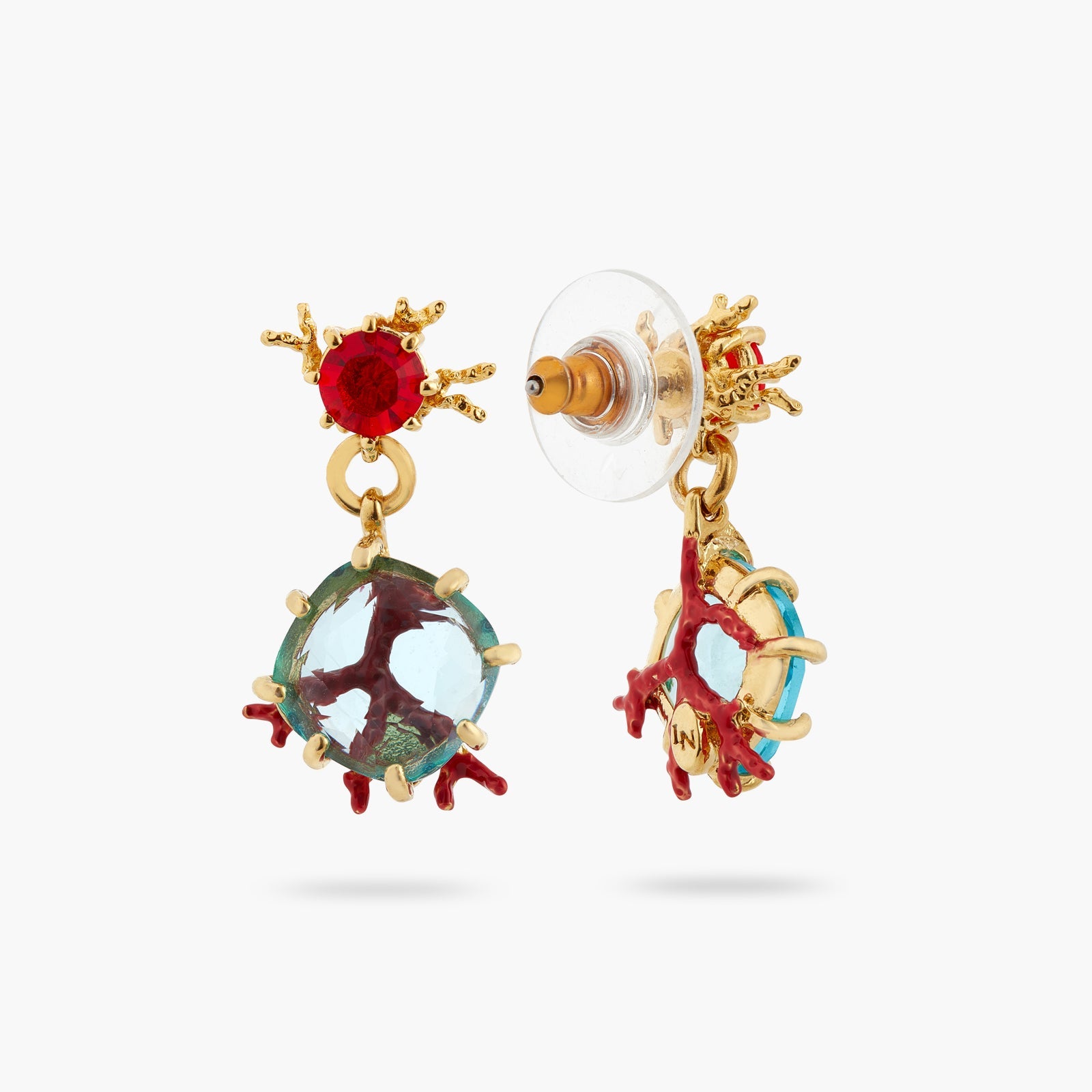 Red Coral And Cut Crystal Stone Earrings | ATPR1041 - Les Nereides