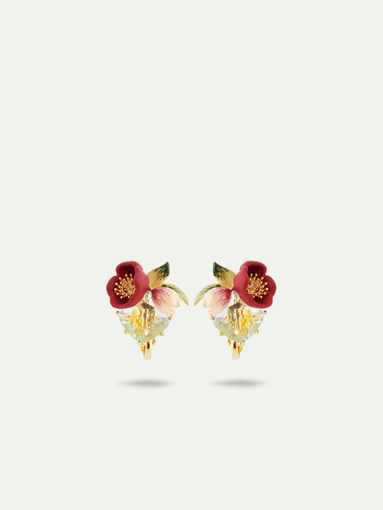 Red Hellebore Flower And Faceted Stone Earrings | AUVH1021 - Les Nereides