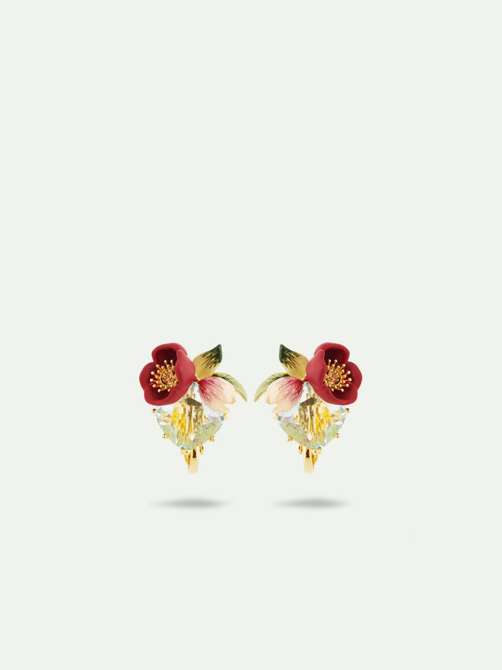 Red Hellebore Flower And Faceted Stone Earrings | AUVH1021 - Les Nereides