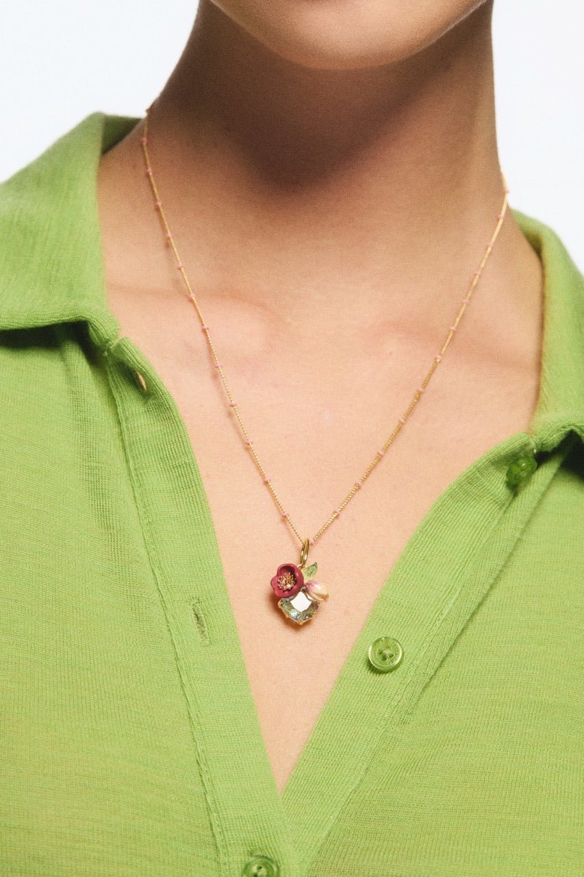Red Helleborus And Cut Stone Pendant, Serenity And Love | AVPE4411 - Les Nereides
