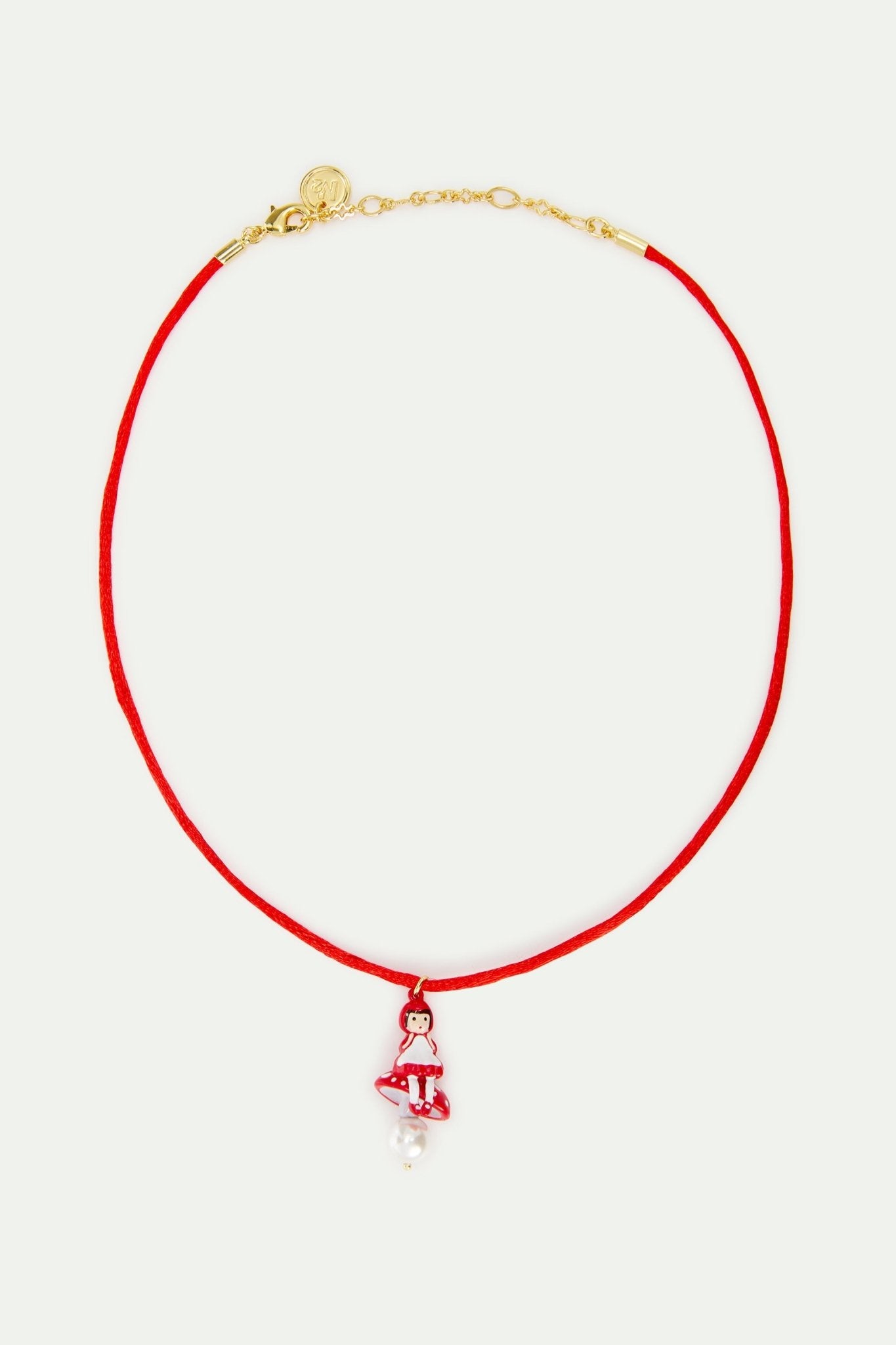 Red Pendant Necklace With Little Red Riding Hood, Mushroom And Imitation Pearl | AYCN3061 - Les Nereides