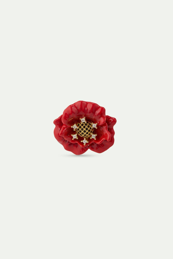 Red Poppy And Cubic Zirconia Brooch | AWBC5011 - Les Nereides