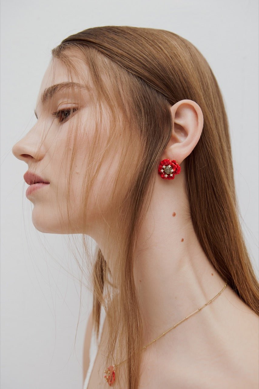 Red Poppy And Cubic Zirconia Earrings | AWBC1011 - Les Nereides