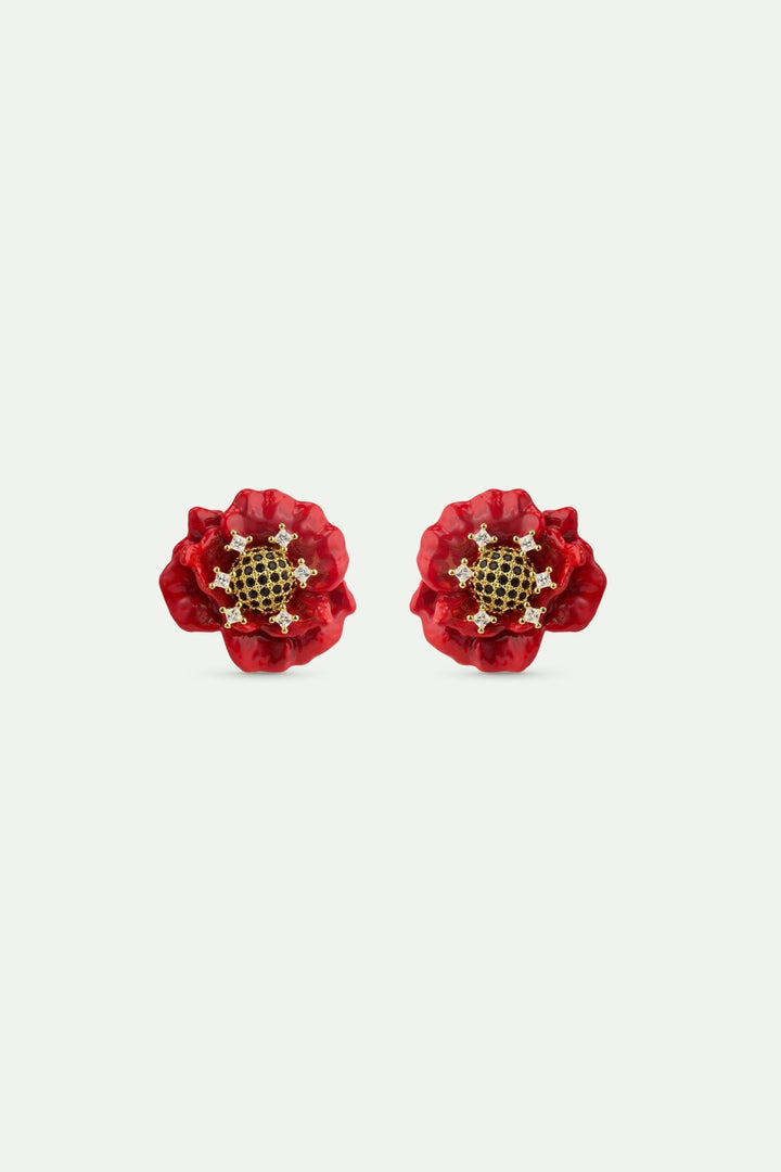 Red Poppy And Cubic Zirconia Earrings | AWBC1011 - Les Nereides
