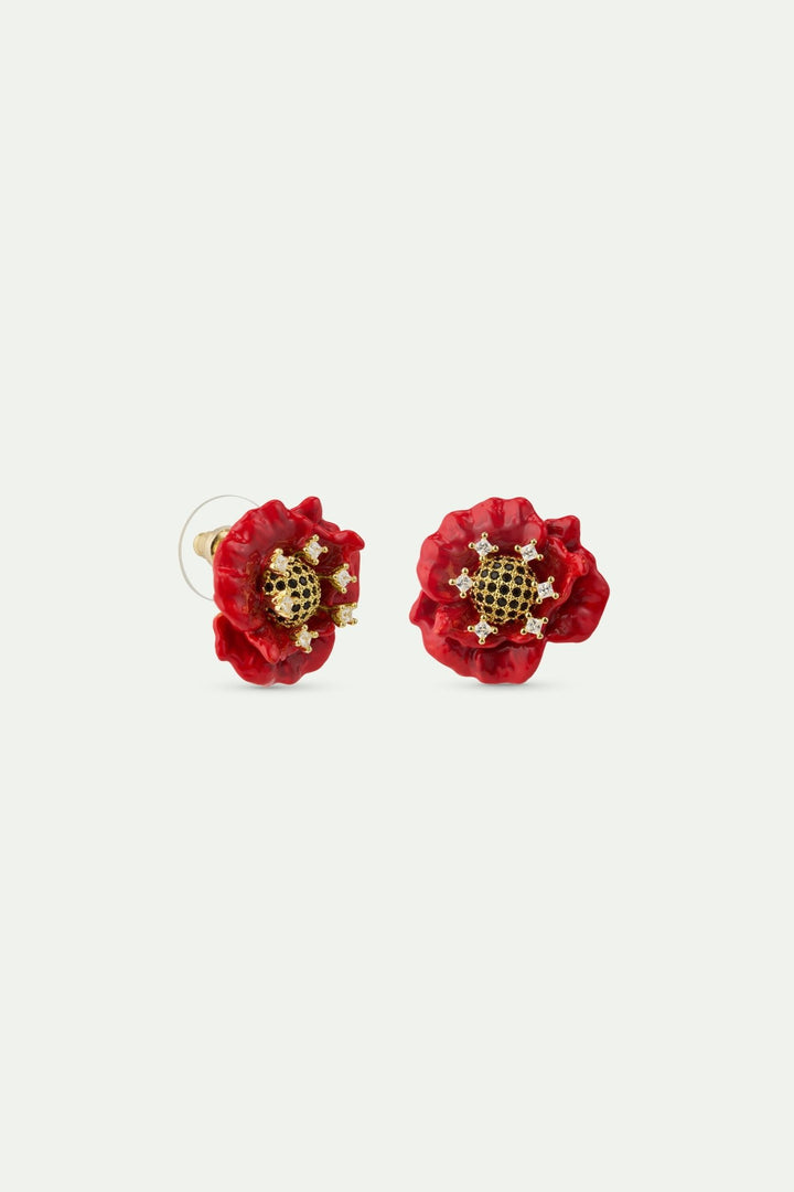 Red Poppy And Cubic Zirconia Earrings | AWBC1011 - Les Nereides