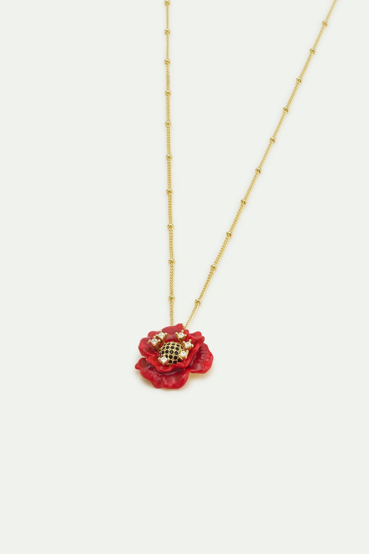 Red Poppy And Cubic Zirconia Pendant Necklace | AWBC3041 - Les Nereides