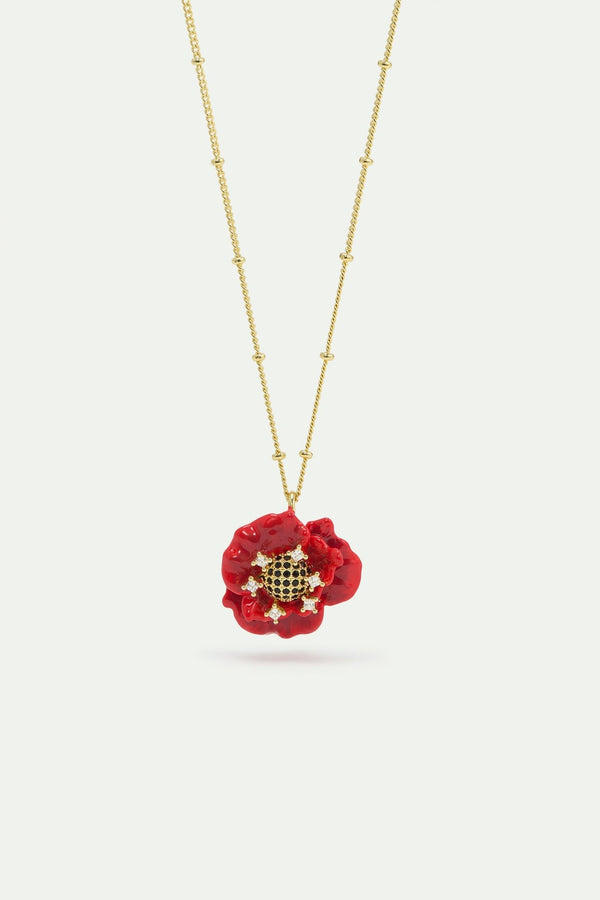 Red Poppy And Cubic Zirconia Pendant Necklace | AWBC3041 - Les Nereides