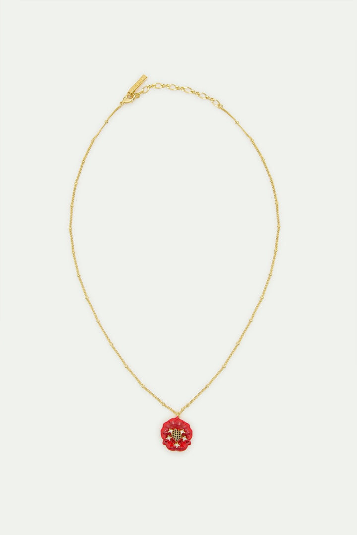 Red Poppy And Cubic Zirconia Pendant Necklace | AWBC3041 - Les Nereides