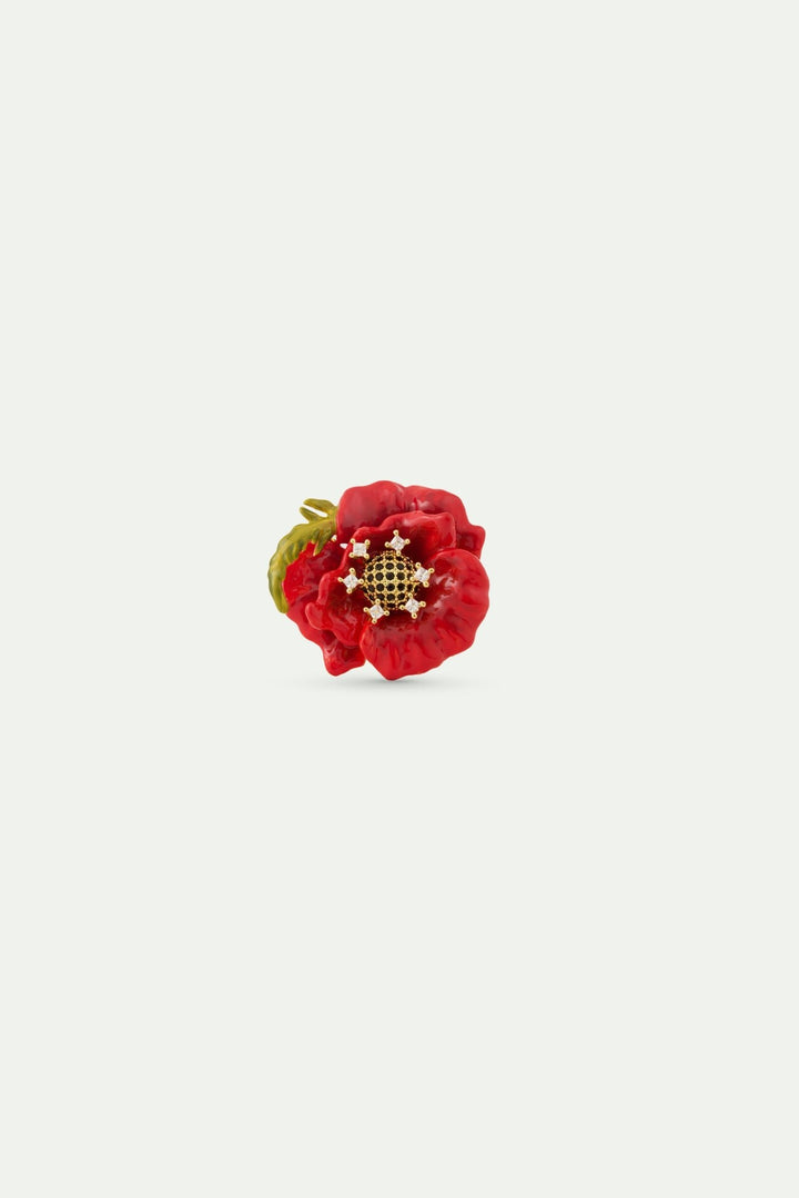 Red Poppy And Cubic Zirconia Ring | AWBC6011 - Les Nereides