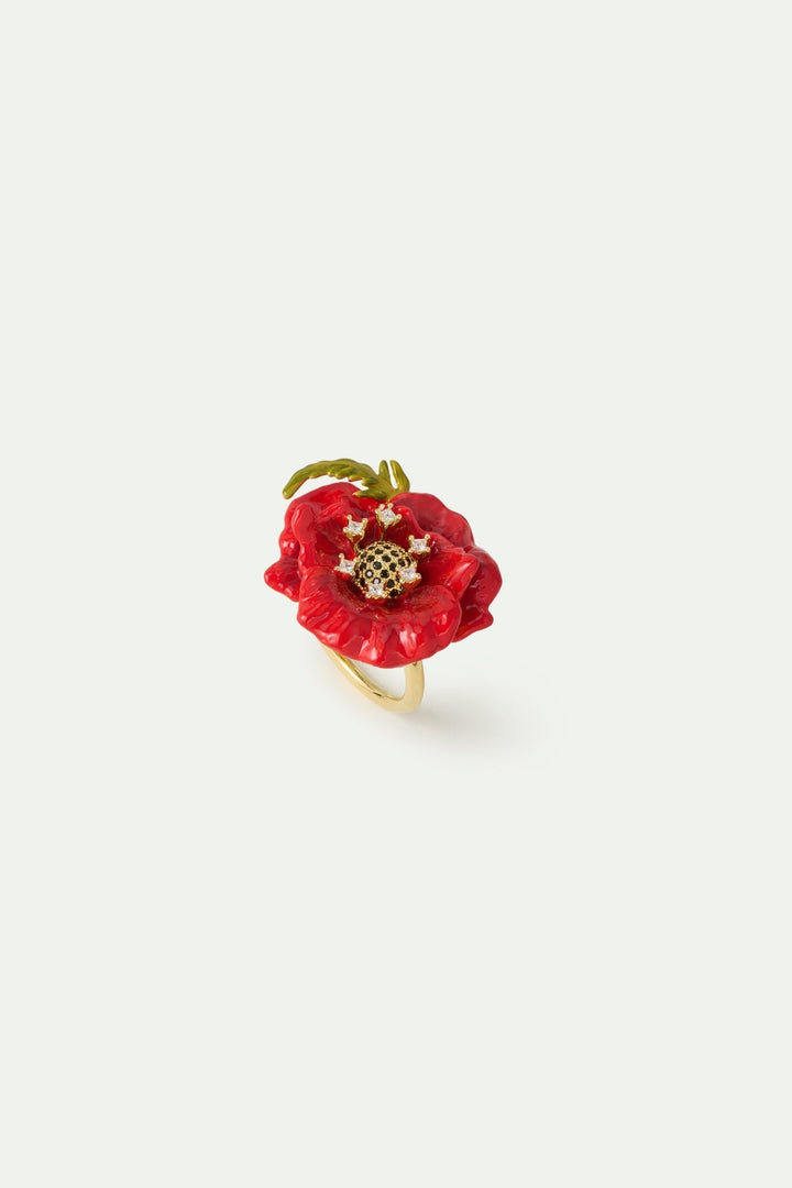 Red Poppy And Cubic Zirconia Ring | AWBC6011 - Les Nereides