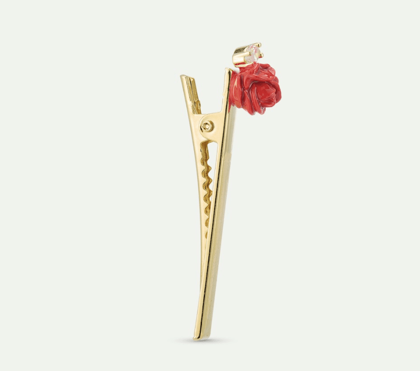 Red Rosebud And Cut Crystal Hair Pin | AXOP4011 - Les Nereides