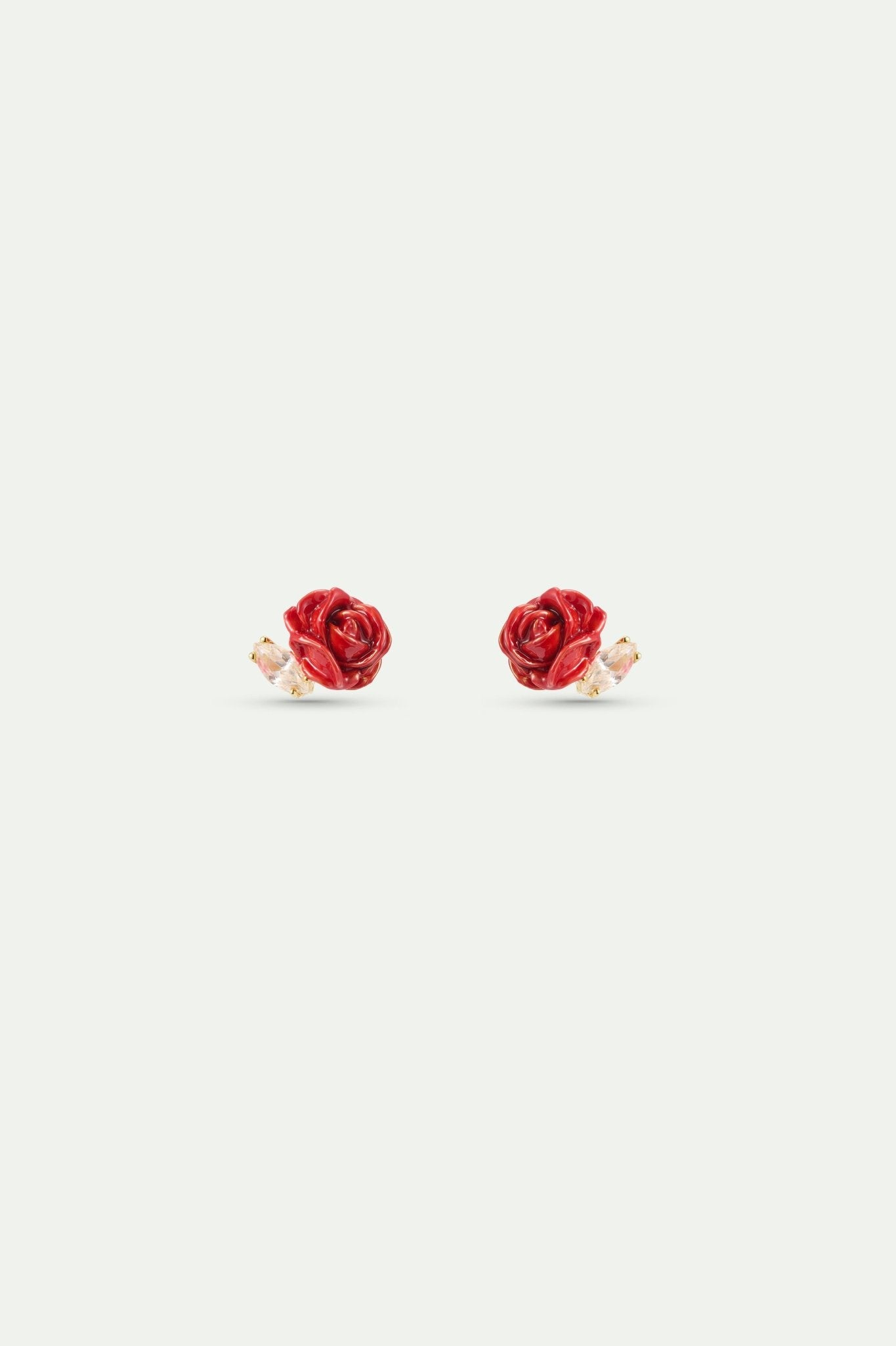 Red Rosebud And Cut Crystal Post Earrings | AXOP1021 - Les Nereides