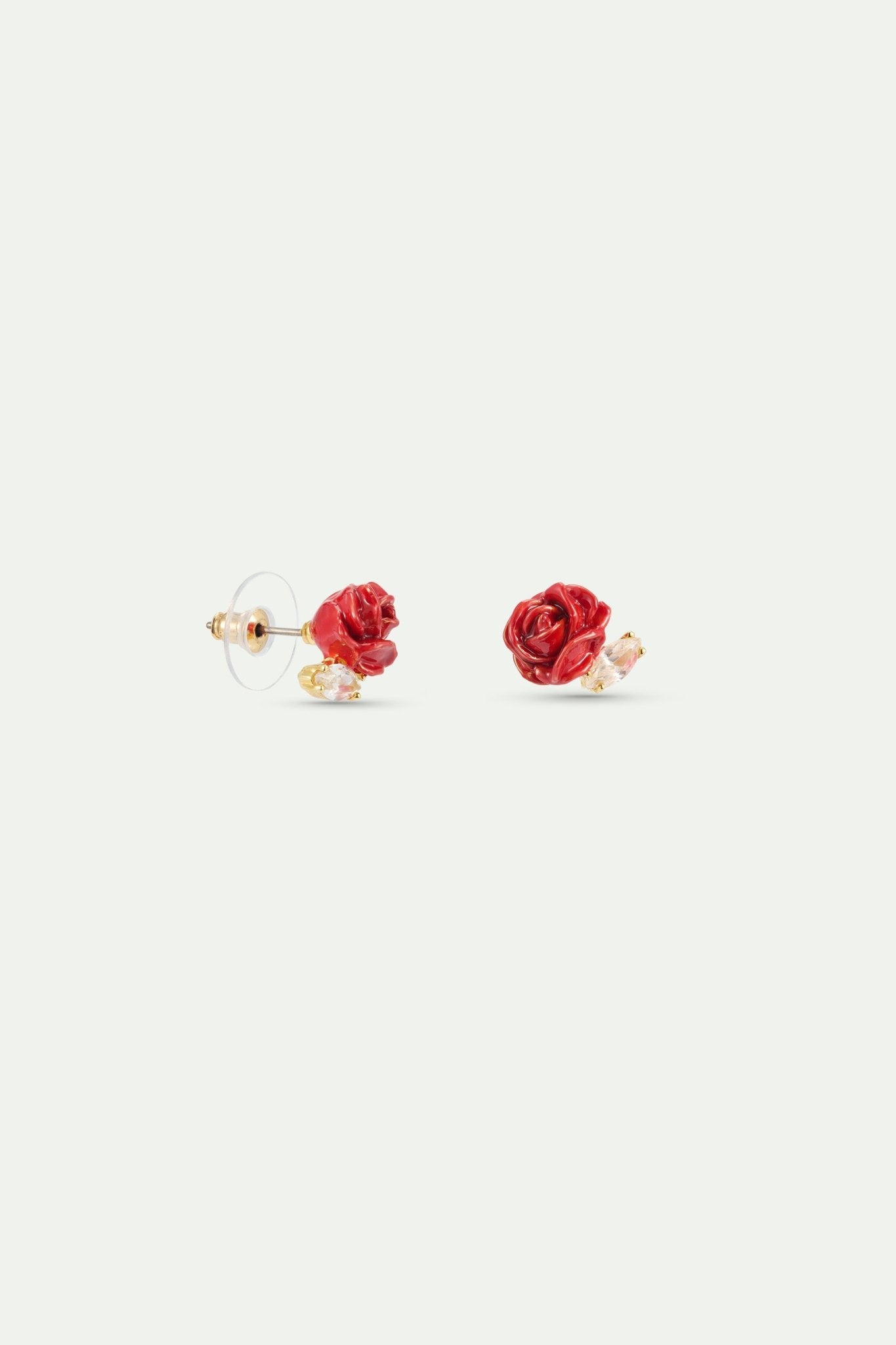 Red Rosebud And Cut Crystal Post Earrings | AXOP1021 - Les Nereides
