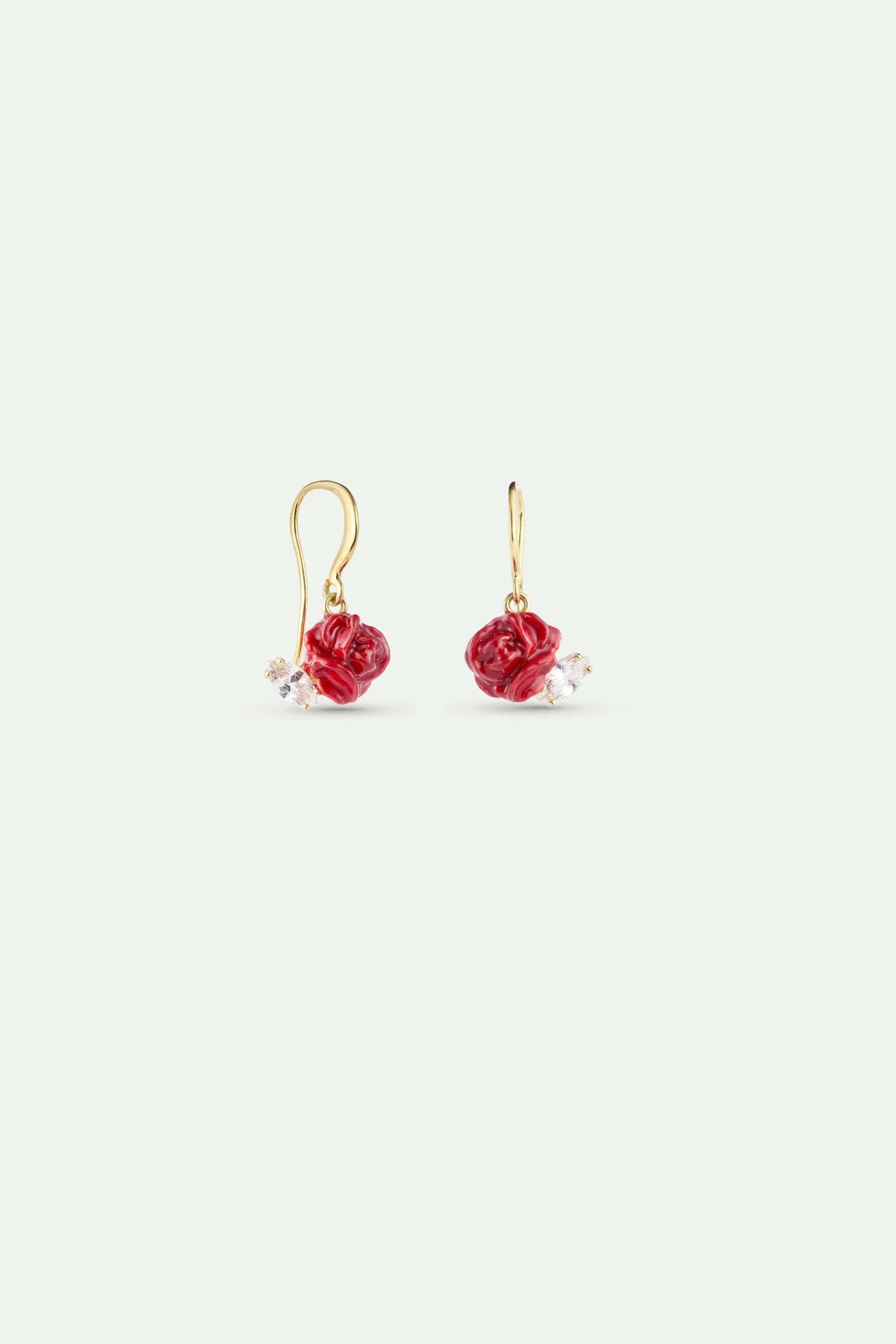 Red Rosebud And Cut Crystal Post Earrings | AXOP1021 - Les Nereides