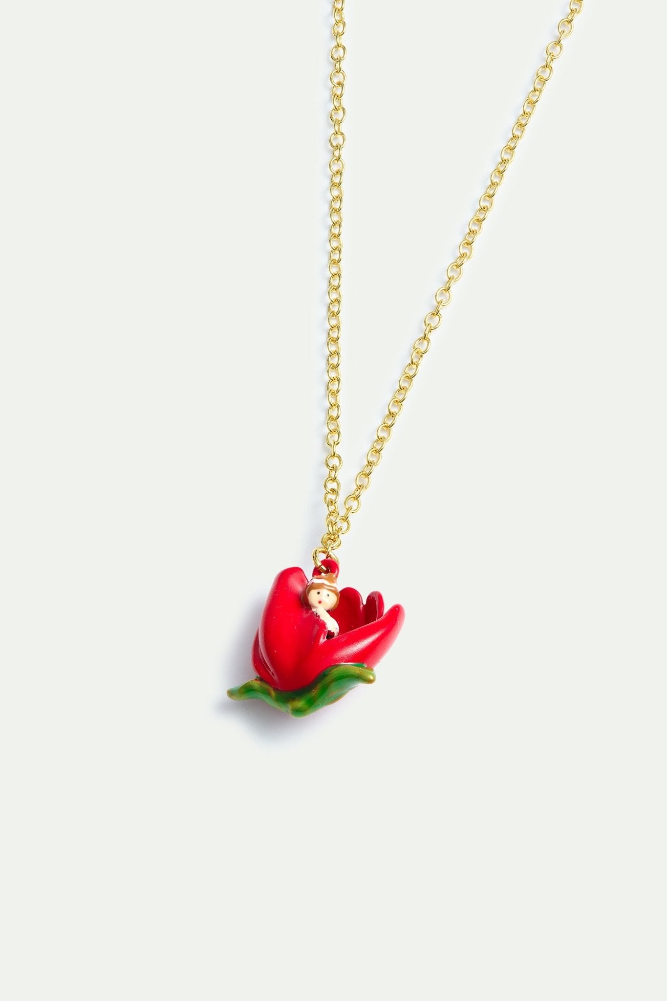 Red Tulip And Thumbelina Pendant Necklace | AYCN3031 - Les Nereides