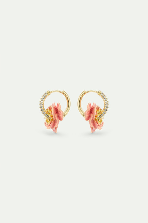 Rhinestone Hoop Earrings With Pink Anemone | AWBB1041 - Les Nereides