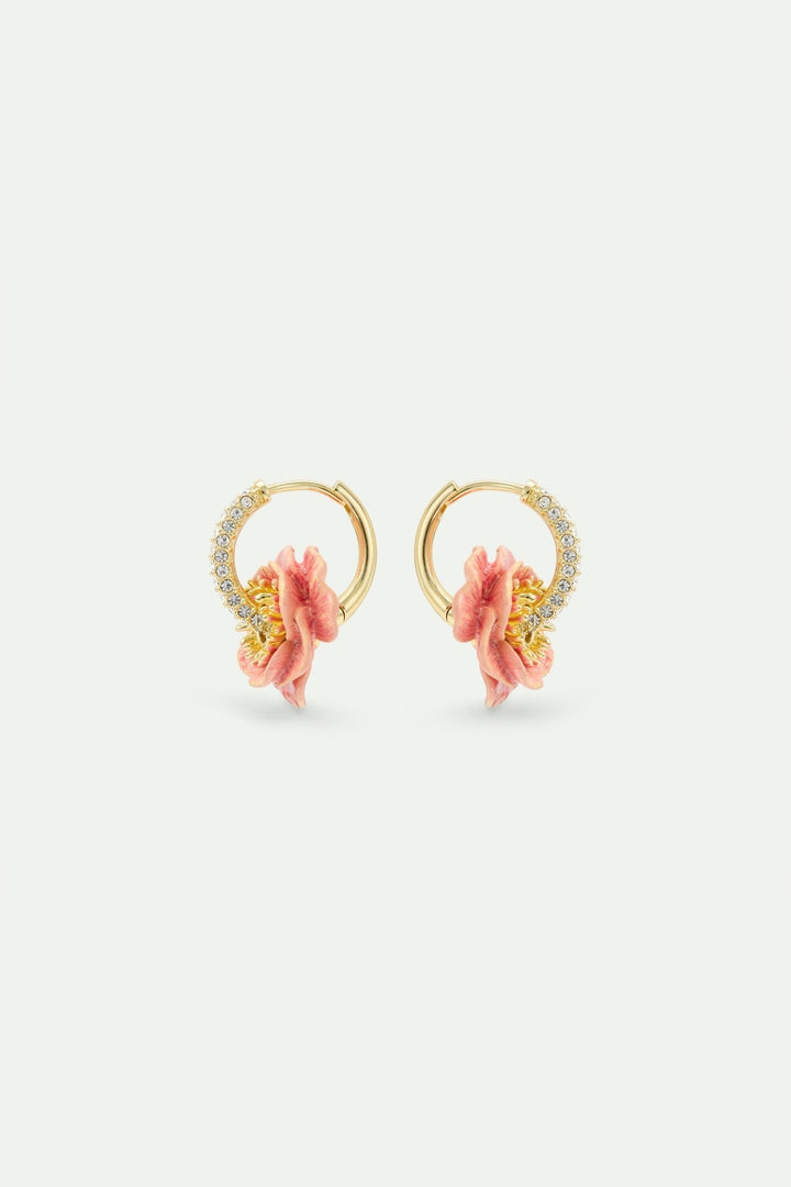 Rhinestone Hoop Earrings With Pink Anemone | AWBB1041 - Les Nereides
