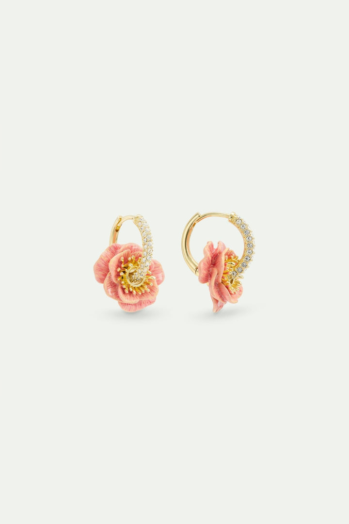 Rhinestone Hoop Earrings With Pink Anemone | AWBB1041 - Les Nereides