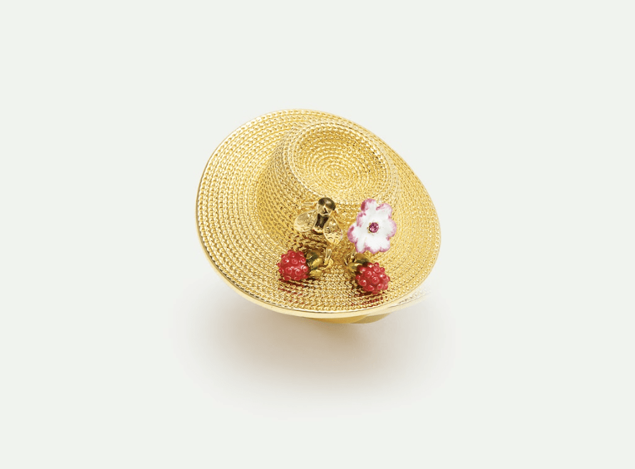 Ring With Gold Hat, Cosmos, Bee, Raspberry And Pink Crystal | AXAM6021 - Les Nereides