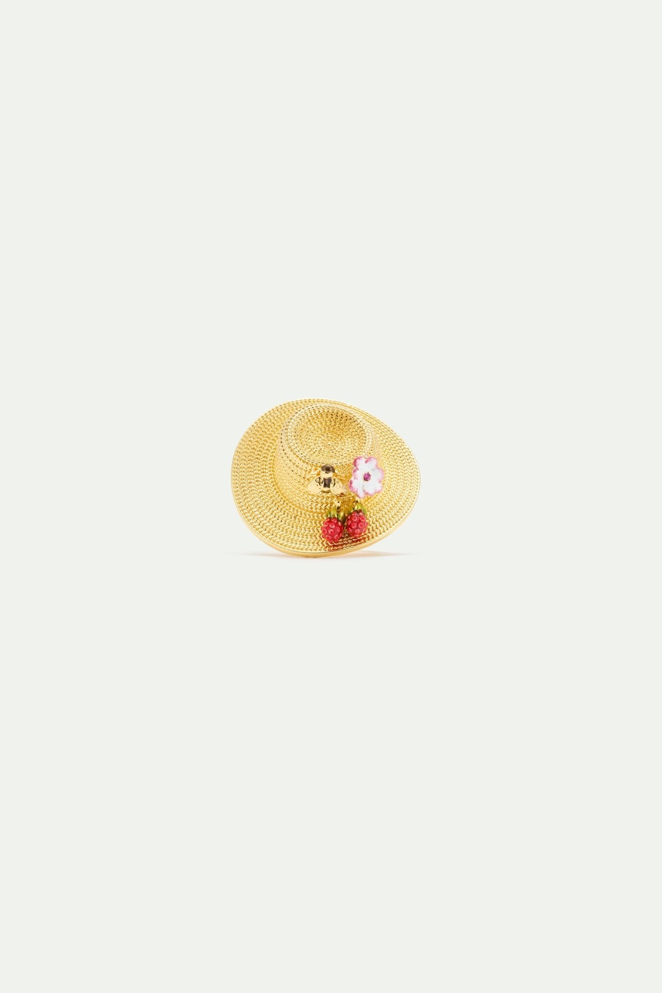 Ring With Gold Hat, Cosmos, Bee, Raspberry And Pink Crystal | AXAM6021 - Les Nereides