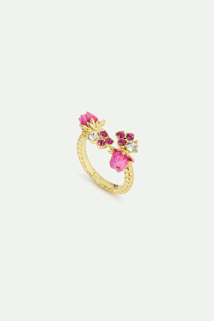 Rosebud And Pink Faceted Crystals Adjustable Ring | AWBB6071 - Les Nereides