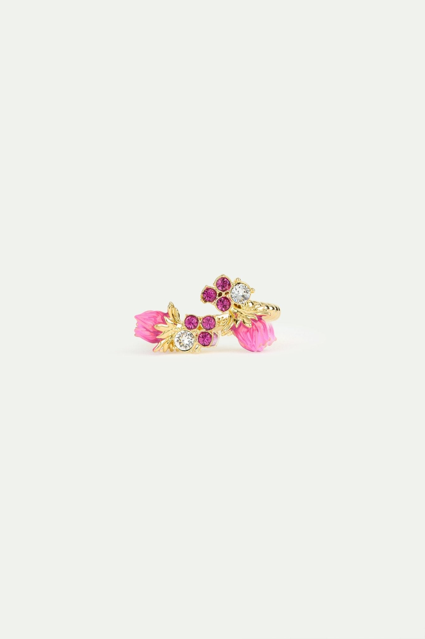 Rosebud And Pink Faceted Crystals Adjustable Ring | AWBB6071 - Les Nereides
