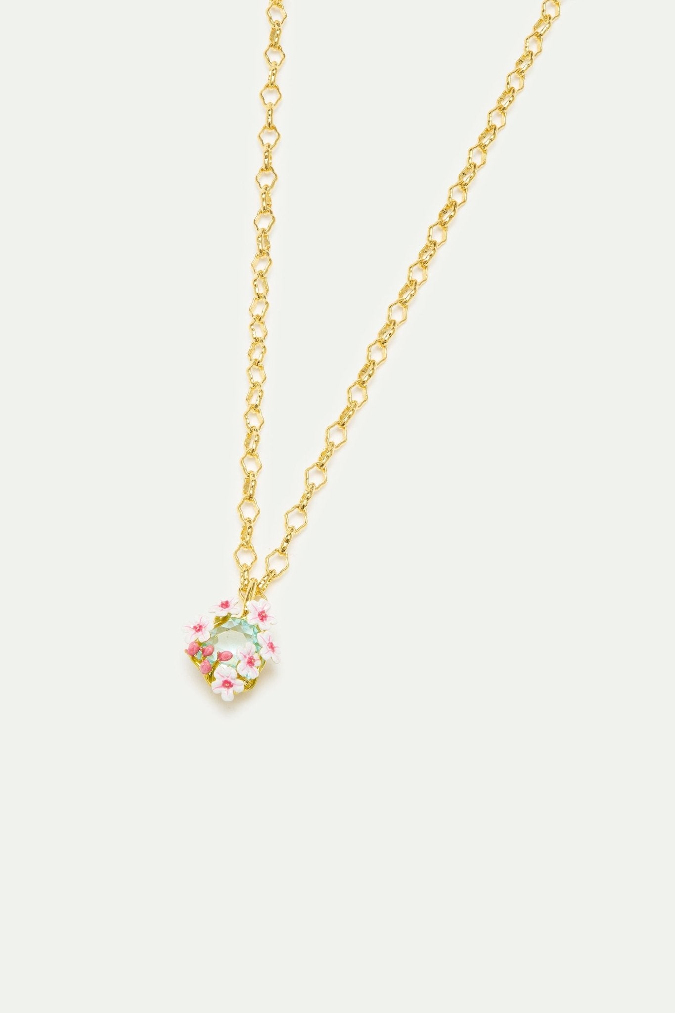 Round Blue Faceted Stone Pendant Necklace With White And Pink Hawthorn | AYDF3021 - Les Nereides