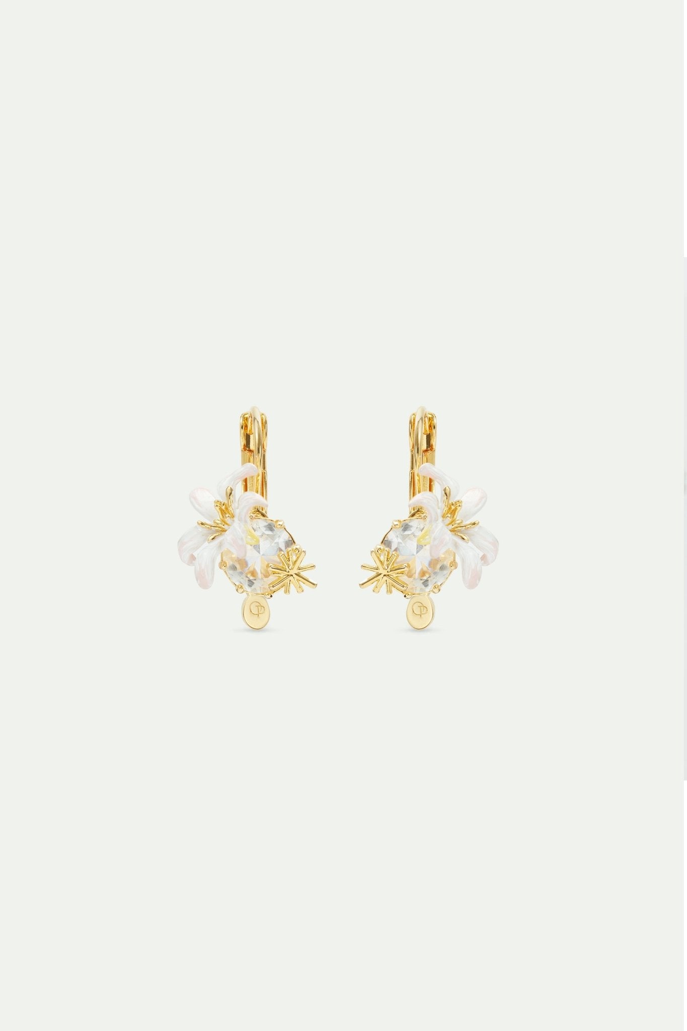 Round faceted stone earrings and white lily|AVOP1021 - Les Nereides