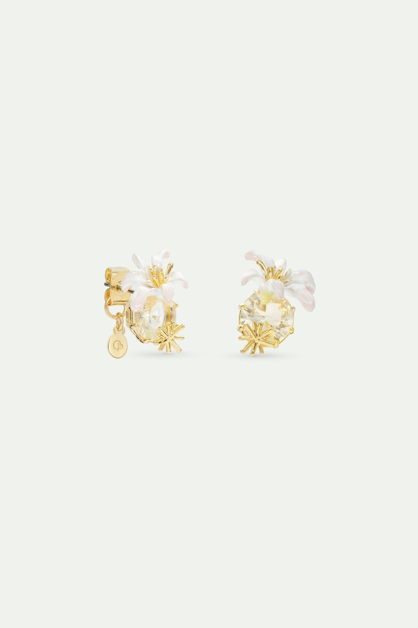 Round faceted stone earrings and white lily|AVOP1021 - Les Nereides