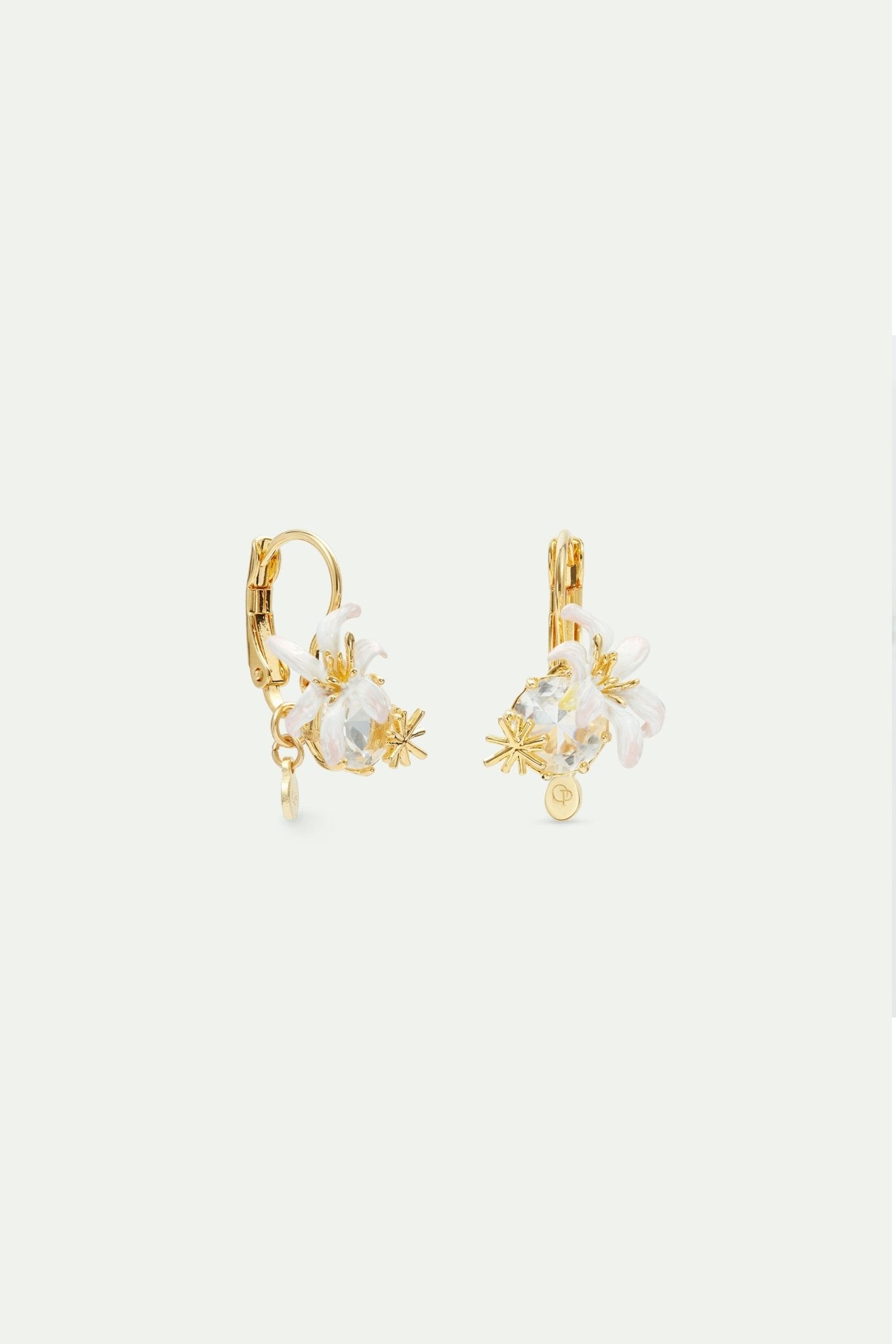 Round faceted stone earrings and white lily|AVOP1021 - Les Nereides