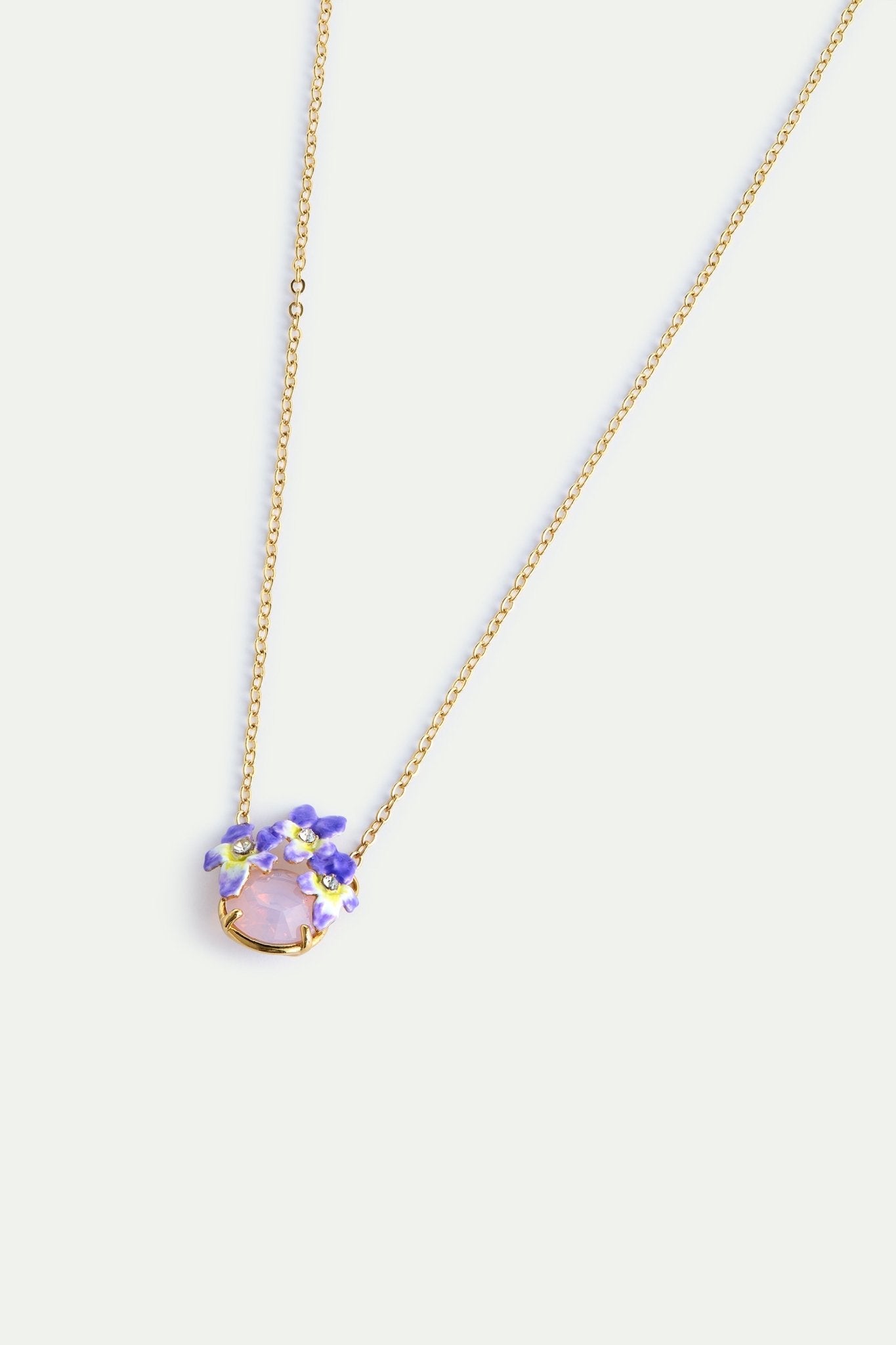 Round Pink Faceted Stone And Violet Necklace | AYCV3031 - Les Nereides