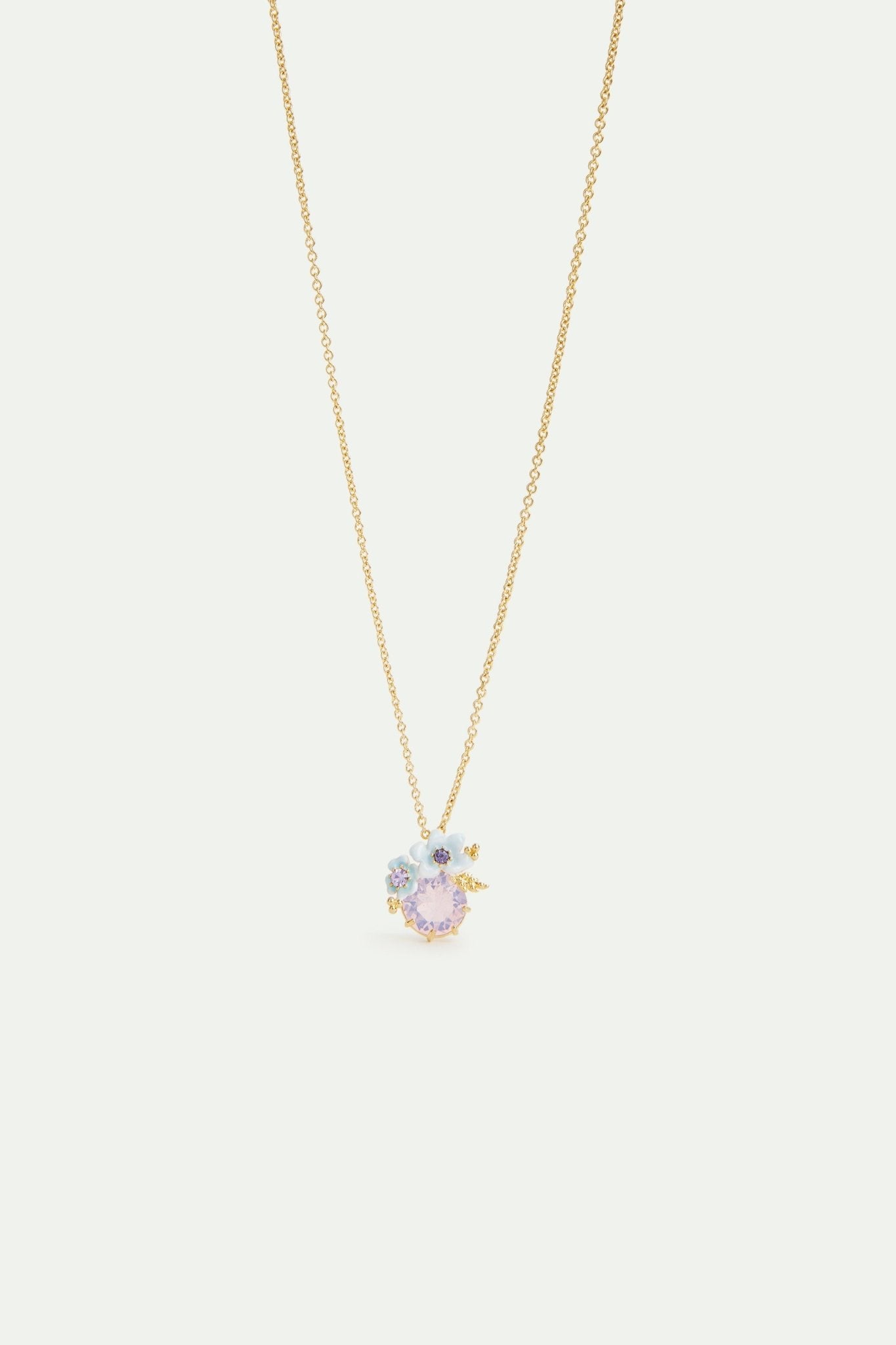 Round purple stone and blue flower wedding necklace | AVJV3041 - Les Nereides