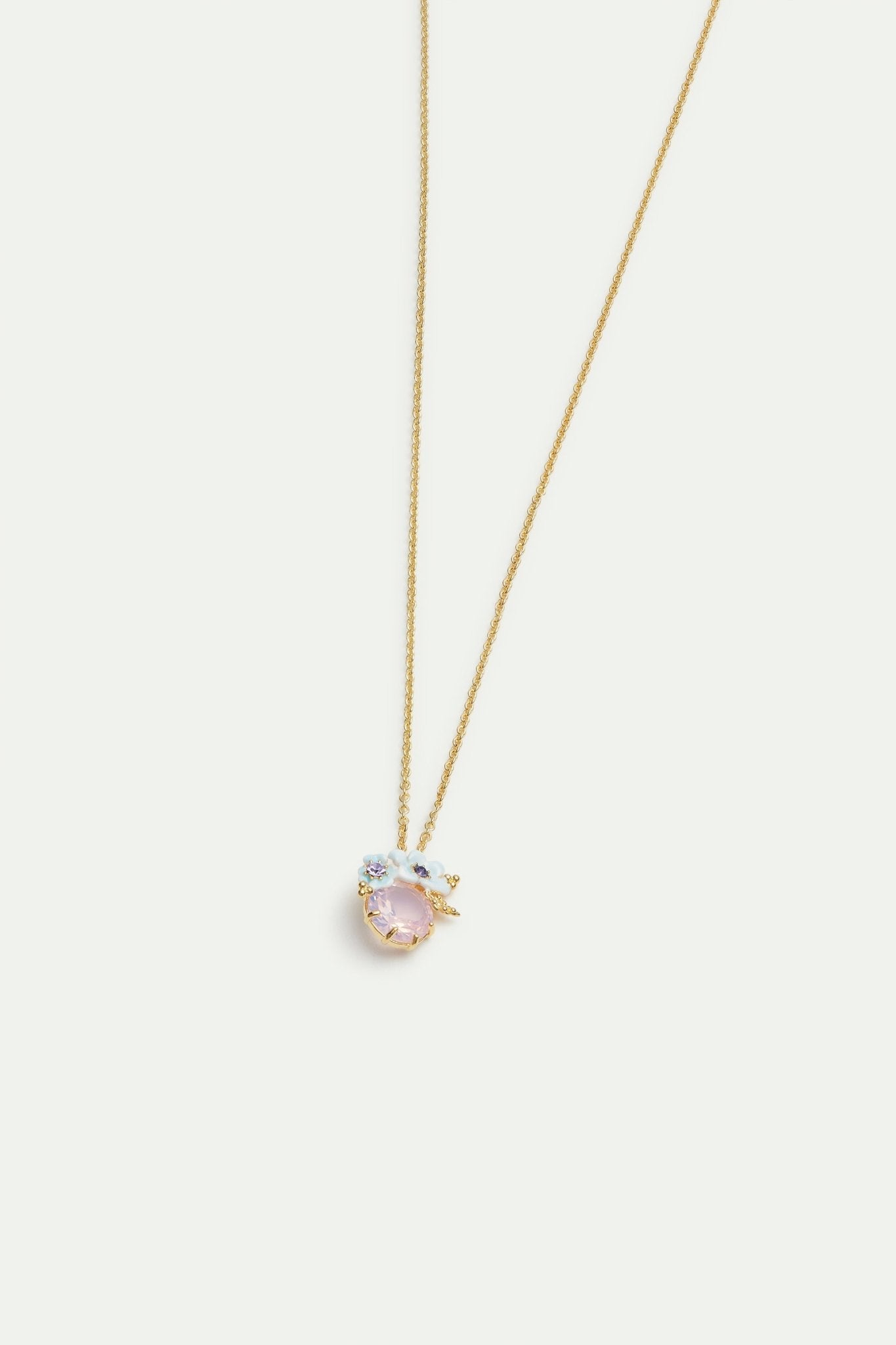Round purple stone and blue flower wedding necklace | AVJV3041 - Les Nereides