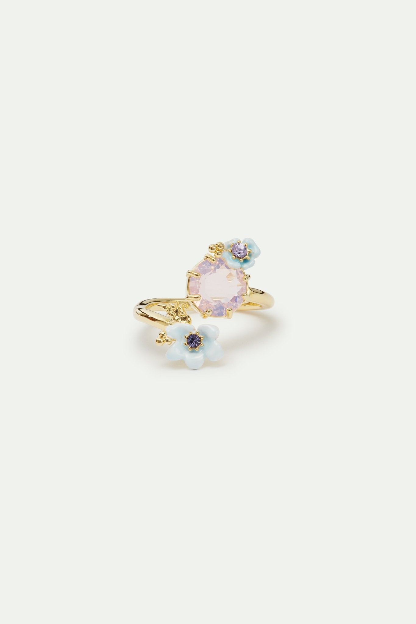 Round purple stone, little flowers and crystal adjustable ring | AVJV6031 - Les Nereides