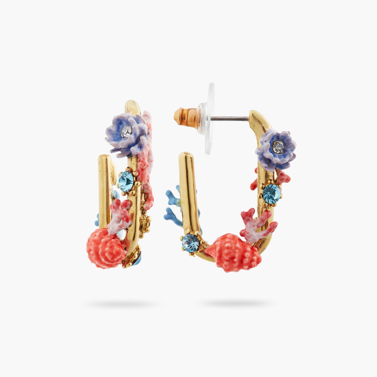 Seashell, Coral And Cut Crystal Stone Earrings | ATPR1021 - Les Nereides